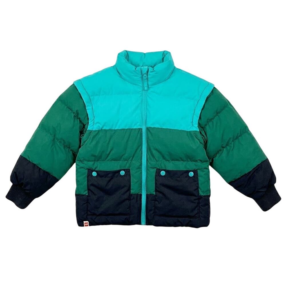 Lego x Target Puffer Jacket Green Colorblock Removable Sleeve Kids Boys Small